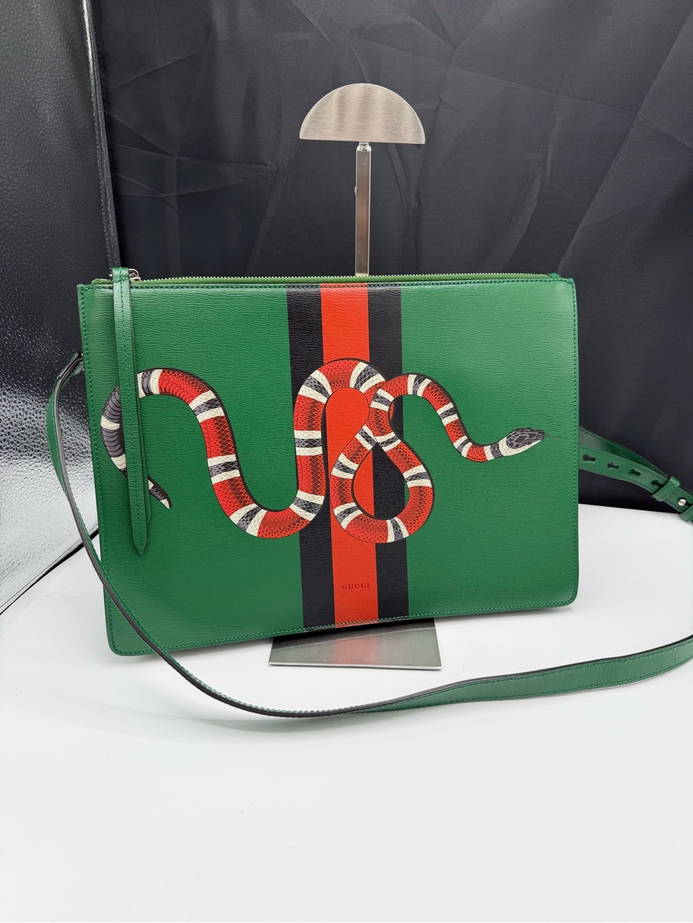 Gucci Web abd SnaGreen Leather Crossbody with Red & Black Stripe pre-loved